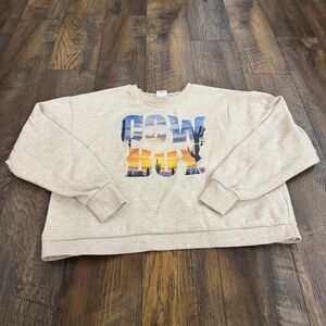Ariat Women Oatmeal Cowboy Graphic Crossover Back Sweatshirt Large Desert Sunset